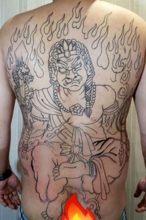 Fudo Myo-o Back Piece line by Colombian tattoo artrist NinjaLevel 