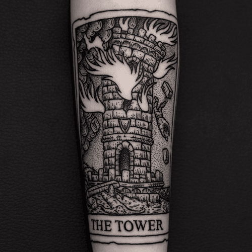 By Ilja Hummel #thetower #taro t#woodcuttattoo #blackwork #tower