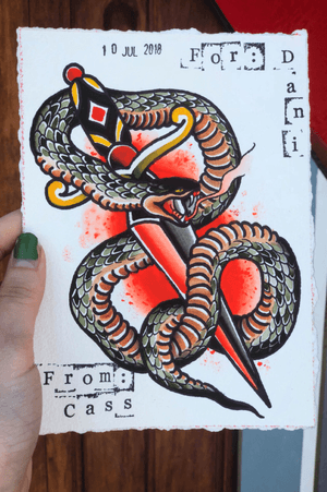 Available design! Email to book:  c.lynn.oneal@gmail.com  #traditionaltattoo #snaketattoo #tattooflash #tattooflashcollective #traditionaltattoo #traditionalflash 