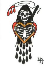 Tattoo flash - skull, skeleton, grim reaper, heart, traditional 