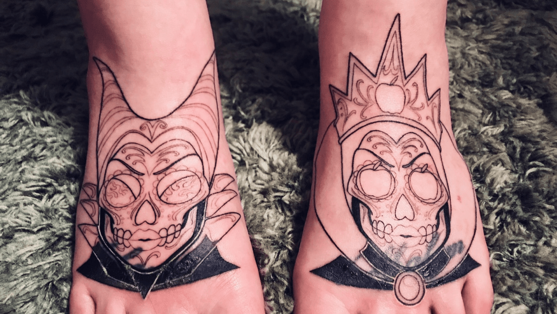 New school owl and books tattoo on the shin
