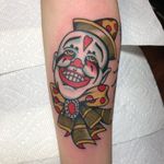 Tattoo by Dave Halsey #DaveHalsey #clowntattoos #color #traditional #clown #circus #funny #creepy #circusfreak #freak #bow #smile #heart
