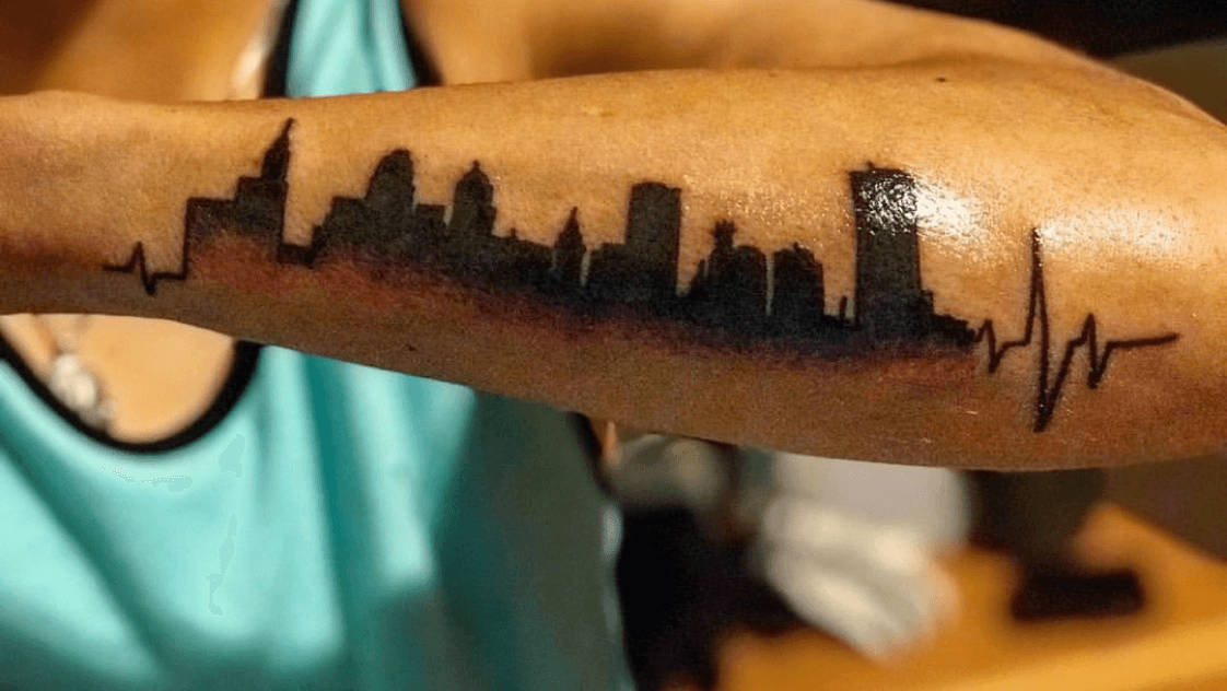 Detroit Skyline Tattoo Full Color  Skyline tattoo Detroit tattoo Half  sleeve tattoo