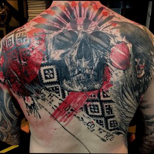Freehand cover-up Trash polka back piece #tattooart #tattoo #polkatrash #nijverdal #cultart #netherlands 