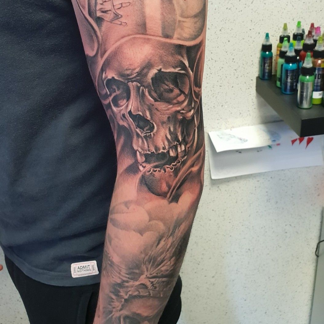 Skull Filler  Tattoos for black skin Arm tattoos for guys forearm Skull  sleeve