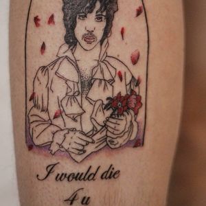 Tattoo by rat666tat #rat666tat #musictattoos #illustrative #Prince #music #singer #text #flowers #petals #romance #love #quote #song #sexy #linework