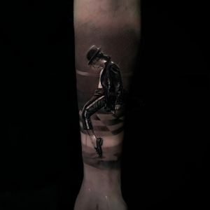 Tattoo by Ganga #Ganga #musictattoos #realism #realistic #hyperrealism #blackandgrey #whiteink #MichaelJackson #singer #dancer #legend #dance