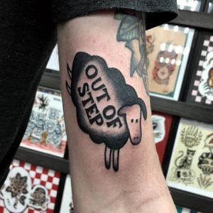 Tattoo by xvitorebelcox #xvitorebelcox #musictattoos #blackwork #MinorThreat #punkrock #outofstep #punk #sheep #blacksheep #bandlogo #band