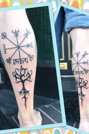 Icelandic compass and tree of life, WIP leg sleeve