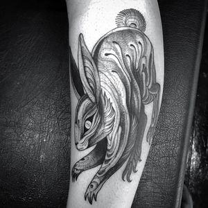 Tattoo by Nomi Chi #NomiChi #blackwork #illustrative #linework #dotwork #rabbit #bunny #hare #animal #nature