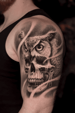 Fully healed. #owl #skull #inked 