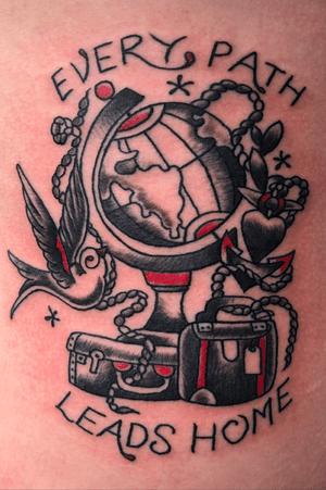 Traditional style travel inspired tattoo