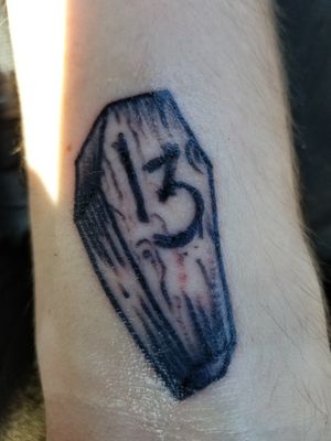 My first tattoo. Friday the 13th style. Artist was Brittany Ritchey.