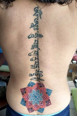 Vajra Guru Mantra with mandala on my back to protect me at all times!
