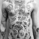 Tattoo by Carlo Amen #CarloAmen #favoritetattoos #linework #illustrative #skull #skeleton #swords #text #ignorantstyle #eye #thirdeye #fish #tree #leaves #snake #heart