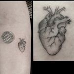 Tiny fineline anatomic heart tattoo realism 