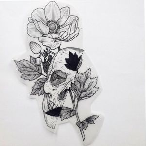 aster with skull. in love with this design. not fully sure if I want a skull too but maybe would look cool.......#skull #skulltattoodrawing #design #drawing #inspiration #aster #flowers #flowertattoo #blackwork #blackworkdesigns #leaves #inlovewiththis 