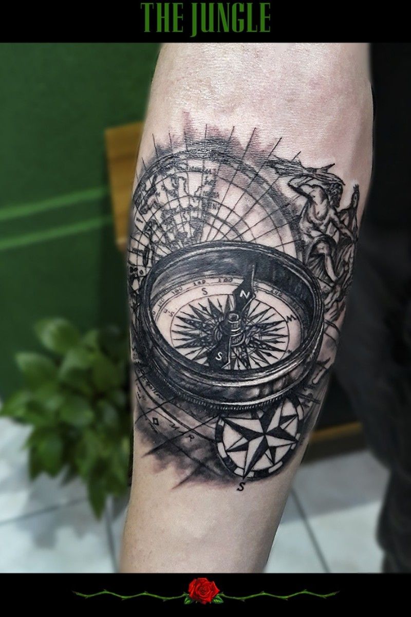 Arm Realistic Compass Tattoo by Kronik Tattoo