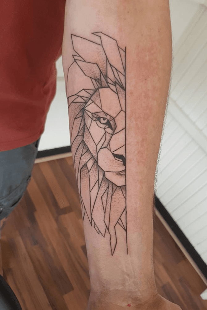 Premium Vector  Vector black and white tattoo lion illustration on geometry  sign