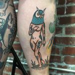 Tattoo by Henry Hablak #HenryHablak #folktraditional #color #illustrative #owl #lady #symbols #sigil #strange #bird #birdhead #surreal
