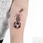 Tattoo by Ahmet Cambez #AhmetCambez #spacetattoos #newschool #color #illustrative #cat #kitty #fish #astronaut #soccerball #space #planet #stars