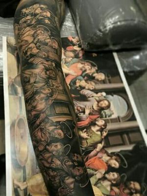 its not my work and I dont know who did this wonderful piece.  this tattoo inspired me.#TheLastSupper #JesusChrist #religioustattoo 
