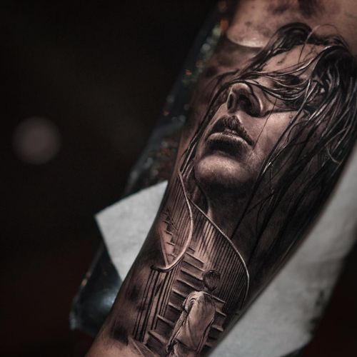 Tattoo by Yomico #Yomico #hyperrealism #realism #realistic #portrait #lady #surreal