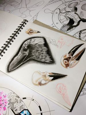 Art by @louisoptimus#Black #crowtattoo #crow #bird #birdtattoo #skulls #skull #skulltattoo #realism #studytattoo 