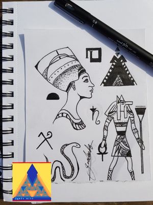 egyptian sketch with a little bit of dotwork//Ink pen.