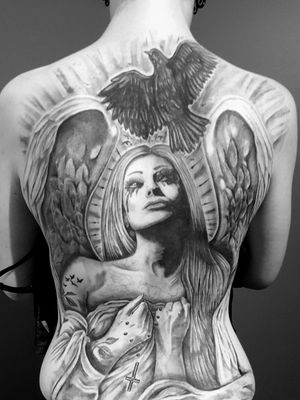 fallen angel tattoo on back