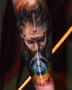 Tattoo by Yomico #Yomico #hyperrealism #realism #realistic #portrait #light #space #surreal #lady 