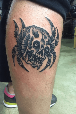 Spidy skull by Nicolas Mudskipper staging at Trademark Tattoo in Dudban from Tomb Tattoo in Gardens, Cape Town 