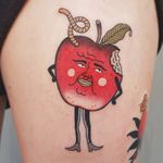 Tattoo by Rion #Rion #fruittattoo #color #traditional #Japanese #vintage #mashup #apple #cute #worm #nature #foodtattoo