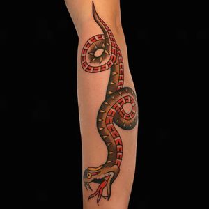 Tattoo by Alex Zampirri #AlexZampirri #snaketattoo #traditional #color #snake #reptile #pattern