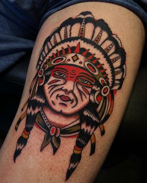 Chief on Andres. Thanks so much Dude! Done @trueblue_tattoo #truebluetattoo #color #traditional