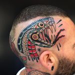 Tattoo by Almagro Tattooer #AlmagroTattooer #snaketattoo #traditional #snake #reptile #animal #severedhead #skulltattoo #star
