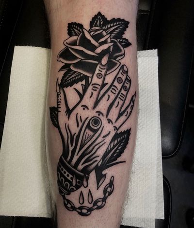 “Hand of doom” based on a @blacksabbath song and the guitarist Tony Lommi. Thanks Willem! Done @trueblue_tattoo #truebluetattoo #blacksabbath #handofdoom #tonylommi #traditional