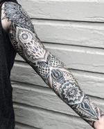 LOYALTY Thank you @reign_cloud for staying the course and always following through! it's rare... #allsacredtattoo #gratitude #sleeve #ornamental #mandala #dotwork #sacredgeometry #fire #thirdeye