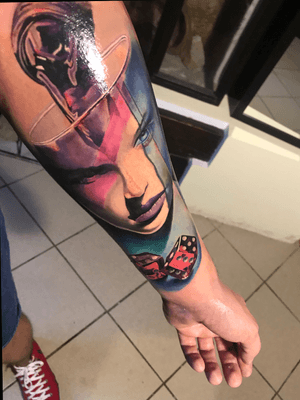 Vice tattoo (fresh) I’ve got done by 128 INK Arad, Romania. #realism #wine #dices #woman #color #colortattoo 