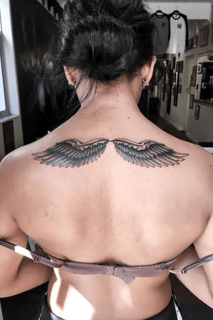 Wings on the back #blackandgreytattoo #wings #wingstattoo 