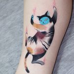 Tattoo by Ann Lilya #AnnLilya #besttattoos #color #watercolor #abstract #cubist #painterly #cat #kitty #catscratches #animal