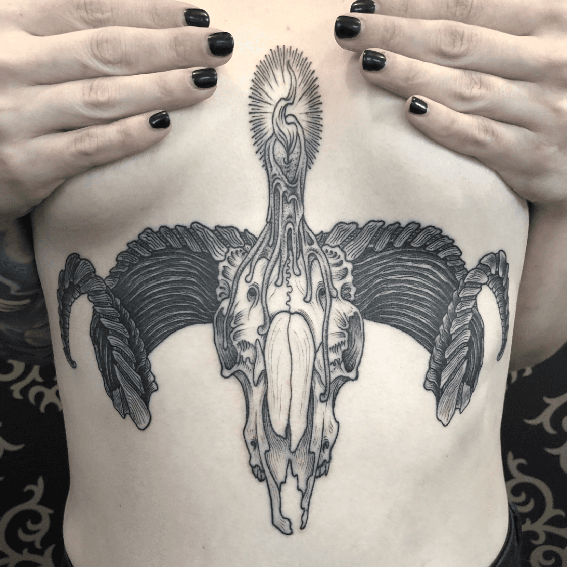 Black  Grey RealisticRealism RibsSternum Skull Tattoo  Slave to the  Needle