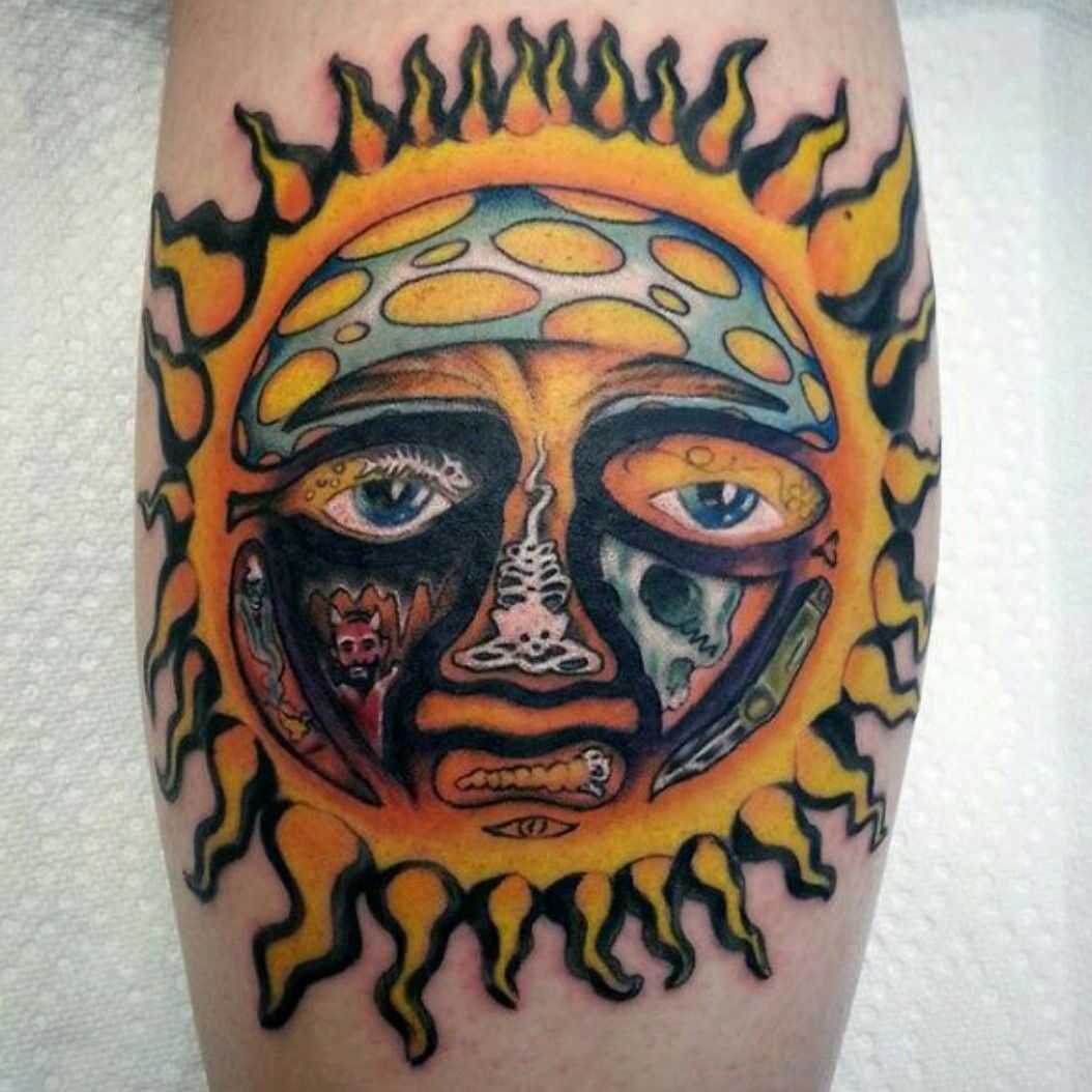 Simplified Sublime 40 oz to Freedom Sun tattoo on a forearm  Sun tattoo  Tan tattoo Sublime tattoo