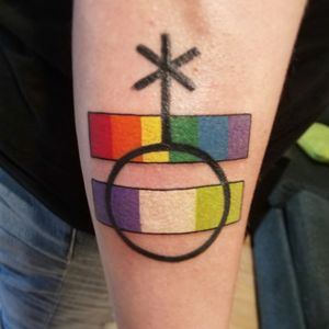 An equals sign coloured in with the colours of the Pride Flag and the Non-Binary/Genderqueer Flag. The Non-Binary symbol was done by another artist.