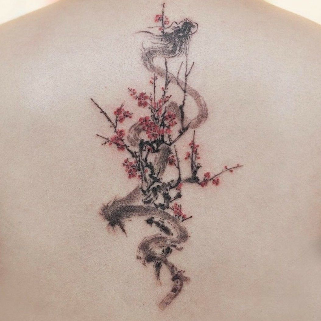 Enter the Chinese dragon within cherry blossom  Tatouage de dragon  Tatouage Tatouage dragon