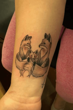 Fox family tattoo and cross tattoo 