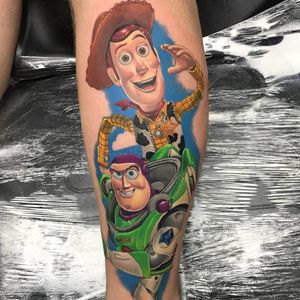 Toy Story Tattoo by Alex Rattray #AlexRattray #realism #realistic #hyperrealism #portrait #popculture #ToyStory #movie #movietattoo #Pixar #Disney #SheriffWoody #BuzzLightyear #newschool