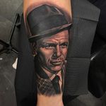 Frank Sinatra Tattoo by Alex Rattray #AlexRattray #realism #realistic #hyperrealism #portrait #popculture #FrankSinatra #blackandgrey #jazz #singer #famous #music #musictattoo