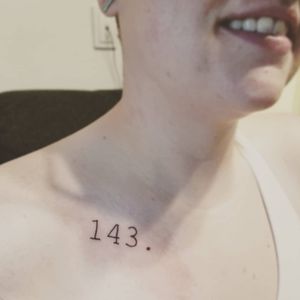 143., the mathematical symbol for love, on the client's right collarbone