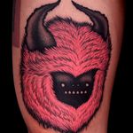 Tattoo by Kamil Czapiga #KamilCzapiga #monstertattoo #darkart #monster #creature #cute #pinkink #horns #strange #surreal